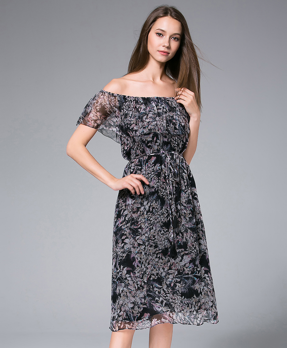 Dress -  Digital Printed  silk chiffon midi dress